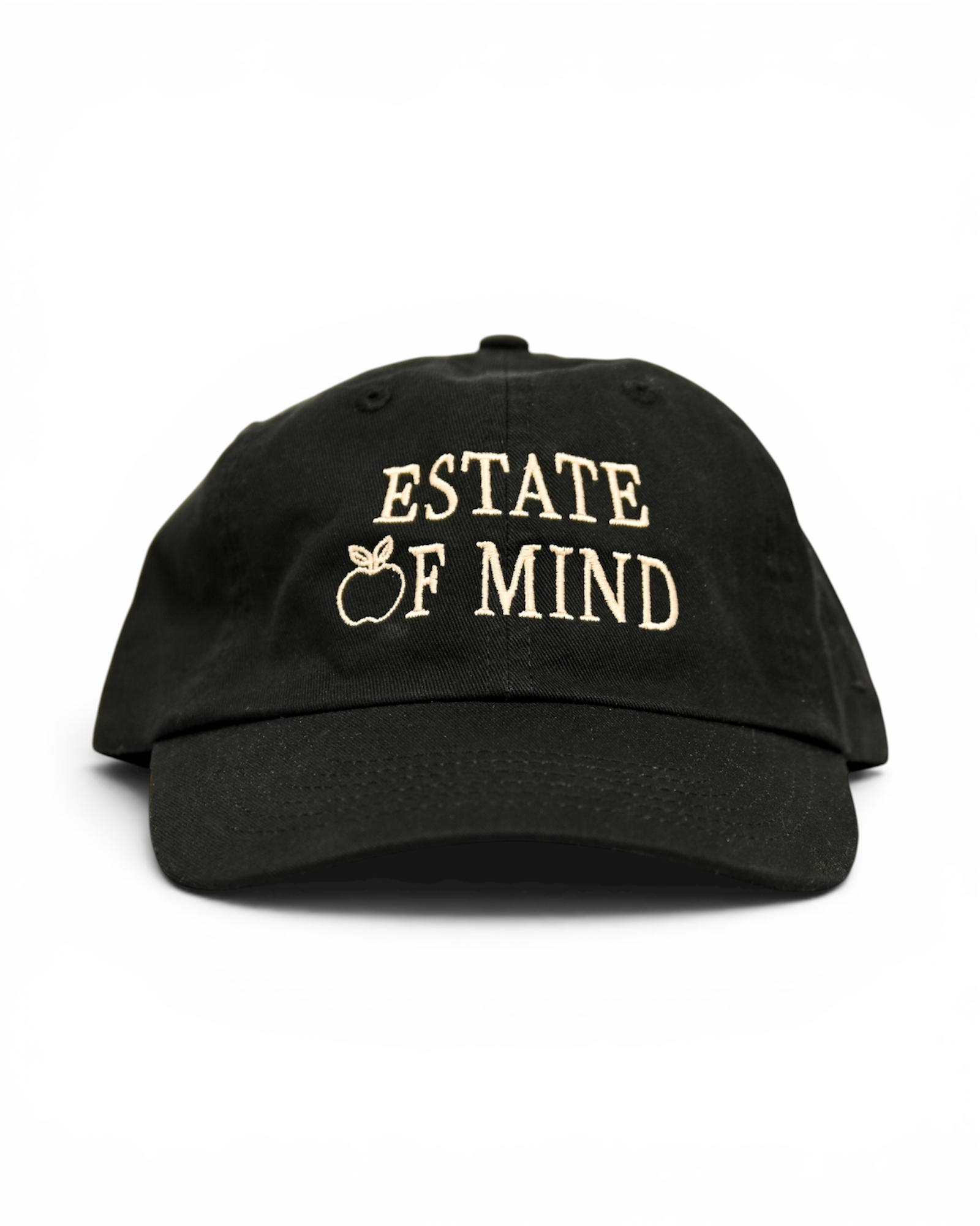 Black cap with 'Estate of Mind' text on a white background