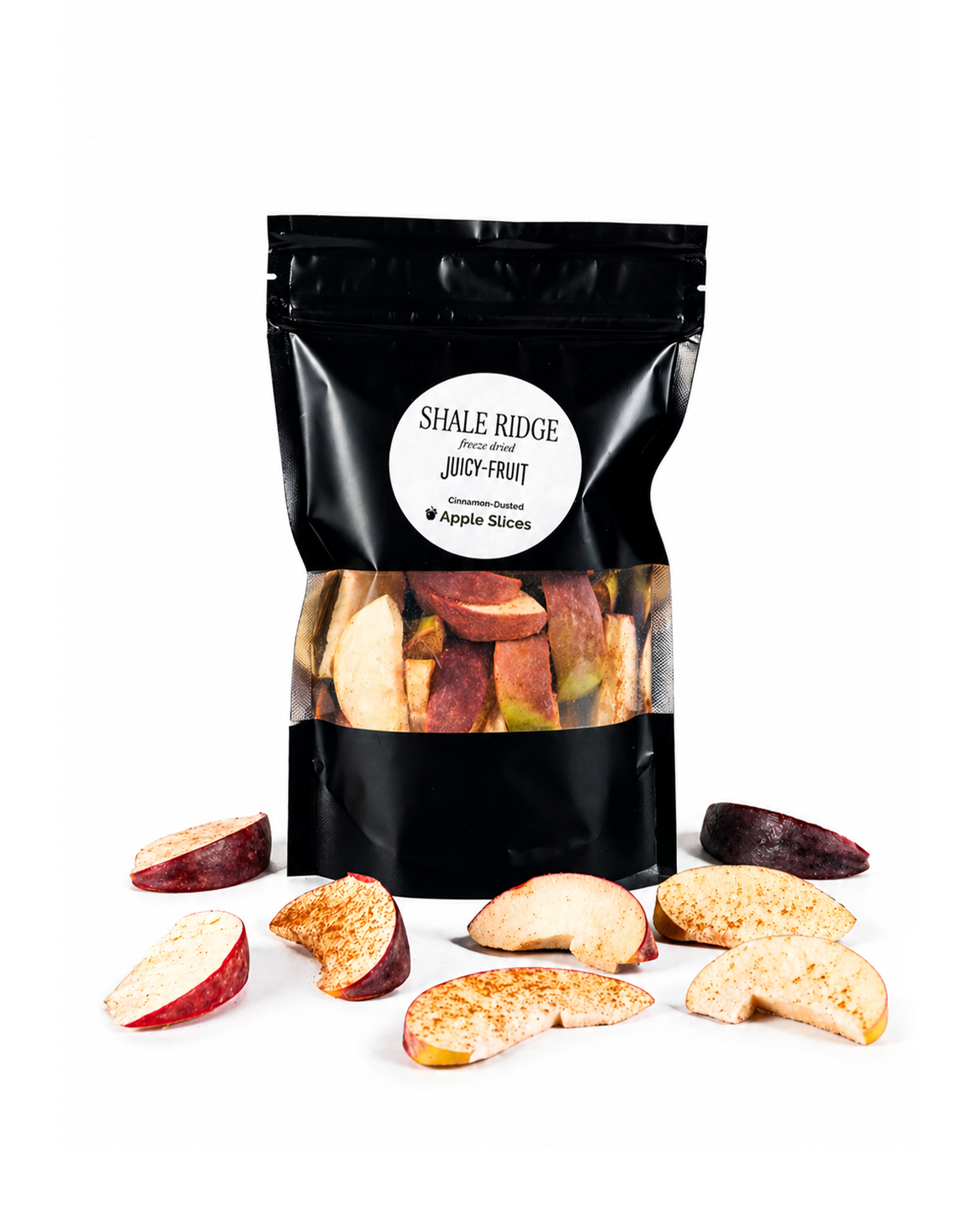 A single bag of cinnamon-dusted, freeze-dried apple slices