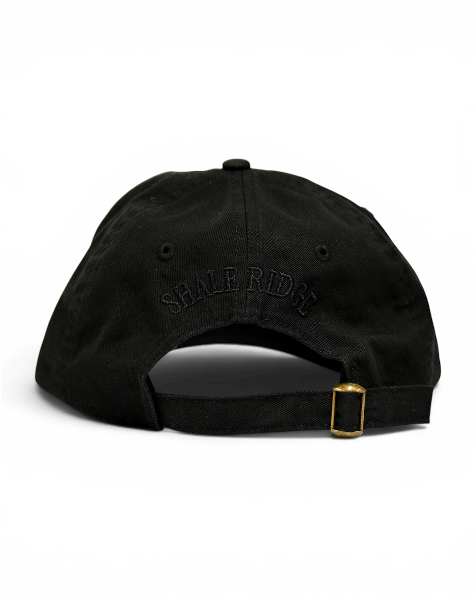 Black cap with 'Shale Ridge' embroidery on a white background